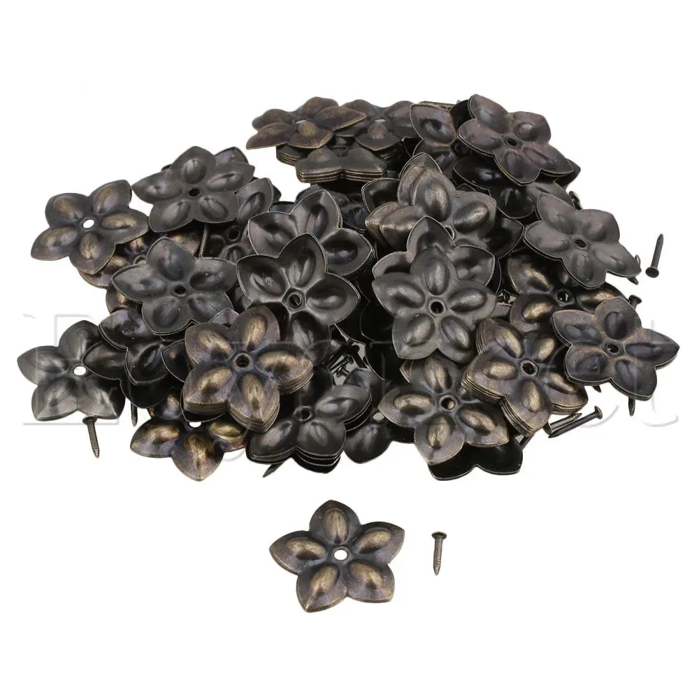 50pcs Plum Blossom Upholstery Nails Tacks Studs Pins Vintage Bronze Decorative