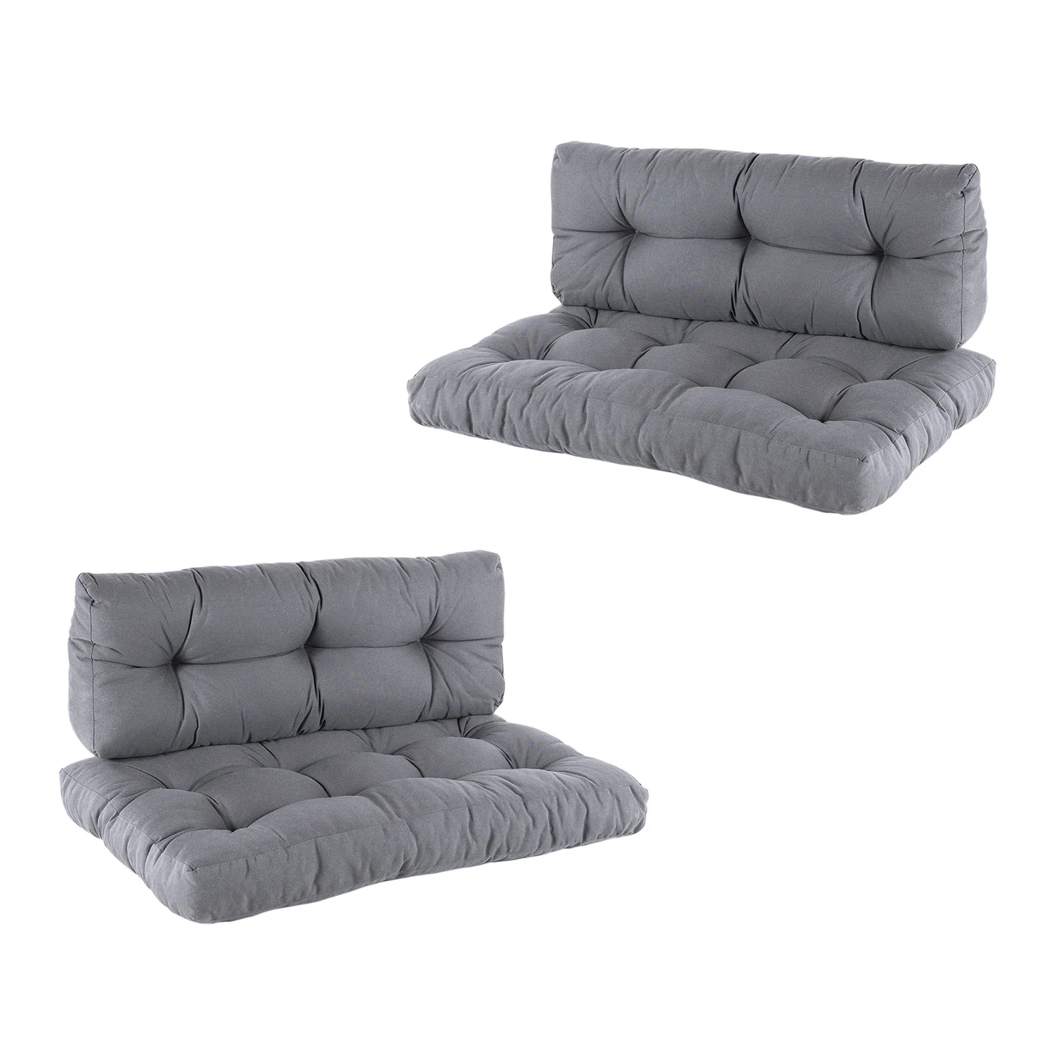 2 Pack pallet cushions | Seat cushion 80x120x16 cm + back cushion 42x120x16 cm | Gray Olefin, outdoor cushions, garden cushion, outdoor pillows, pallet sofas cushions, pallet cushions