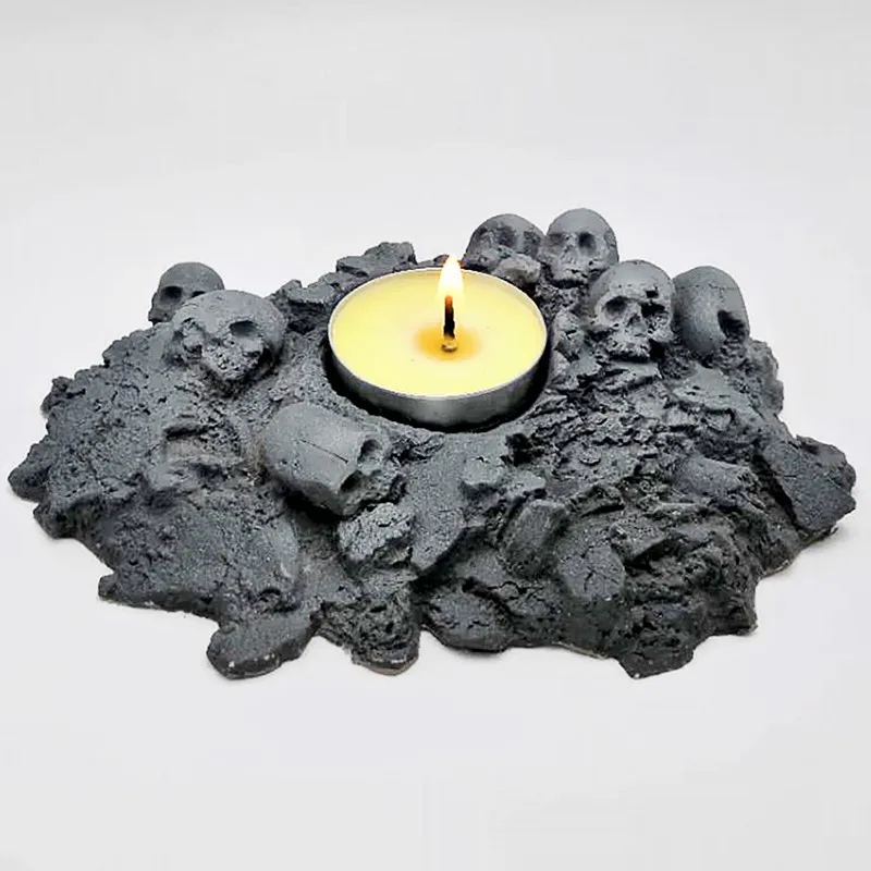 3d ruin skull candle holder silicone mold home diy concrete plaster resin making mold halloween decoration tool