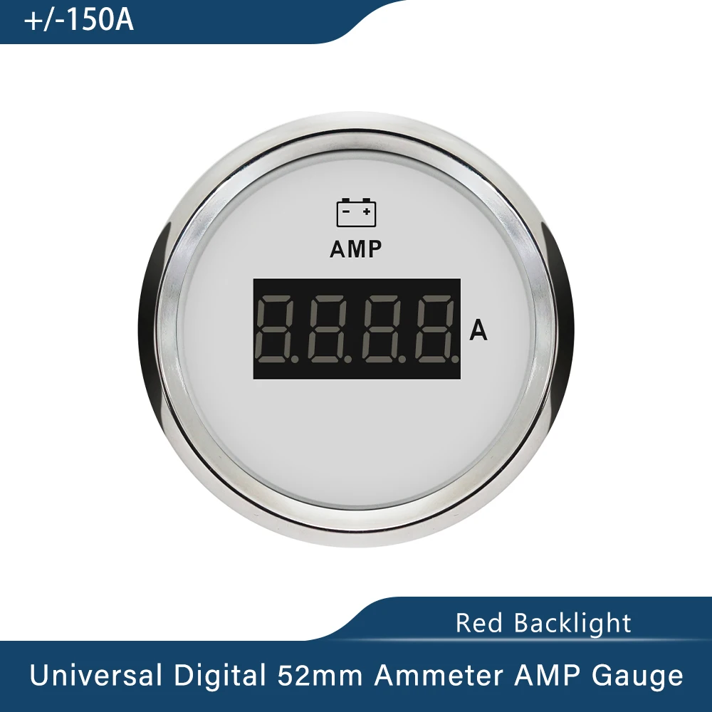 ELING 52mm Ampèremeter 150A Met Stroomsensor - Wit Met RVS Rand