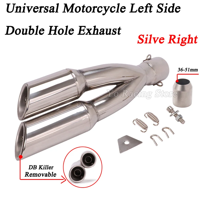 Right and Left Motorcycle Double Hole Exhaust Pipe Moto Motorbike 2 Holes Muffler Escape For Benelli 502C For Ninja 250 R1 R3 R6