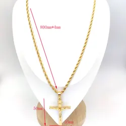 Jesus Crucifix Cross Pendant 18k Solid Gold 5mm Rope Hip Hop Chain Necklace 31inch