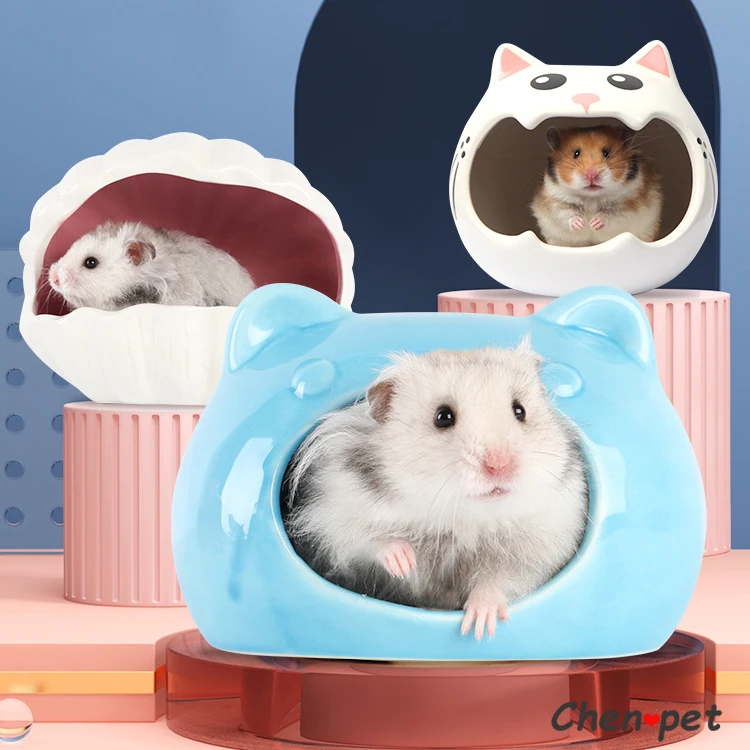 16 Designs Cute Hamster Ceramics Nest for Summer Small Pet Cooling Shed House for Rats Guniea Pig Hamster Cages