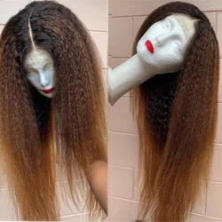 180 Density Long Yaki Ombre Brown Black Kinky Straight Preplucked Short Bob Lace Front Wig For Women Lace Closure With Baby Hair