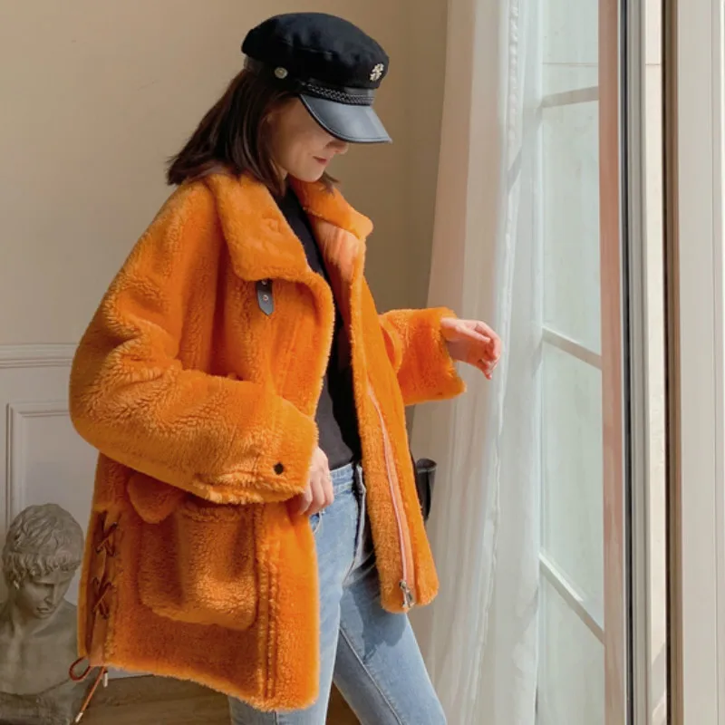 

Women Real Fur Coat Korean Sheep Shearing Autumn Winter Coat Women Clothes 2020 100% Wool Suede Lining A1014.116 YY1866