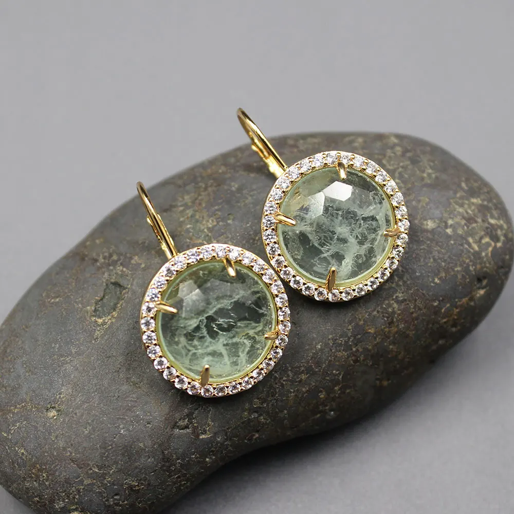 G-G Natural Green Quartz Phantom Stone Earrings Cute style For Lady