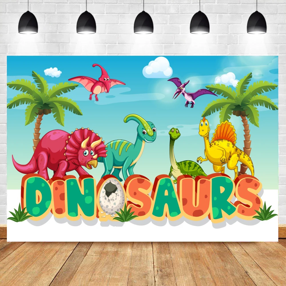 Laeacco Baby Cartoon Jurassic Park Birthday Party Dinosaurs Backdrop Banner Child Photography Background Photocall Photo Studio