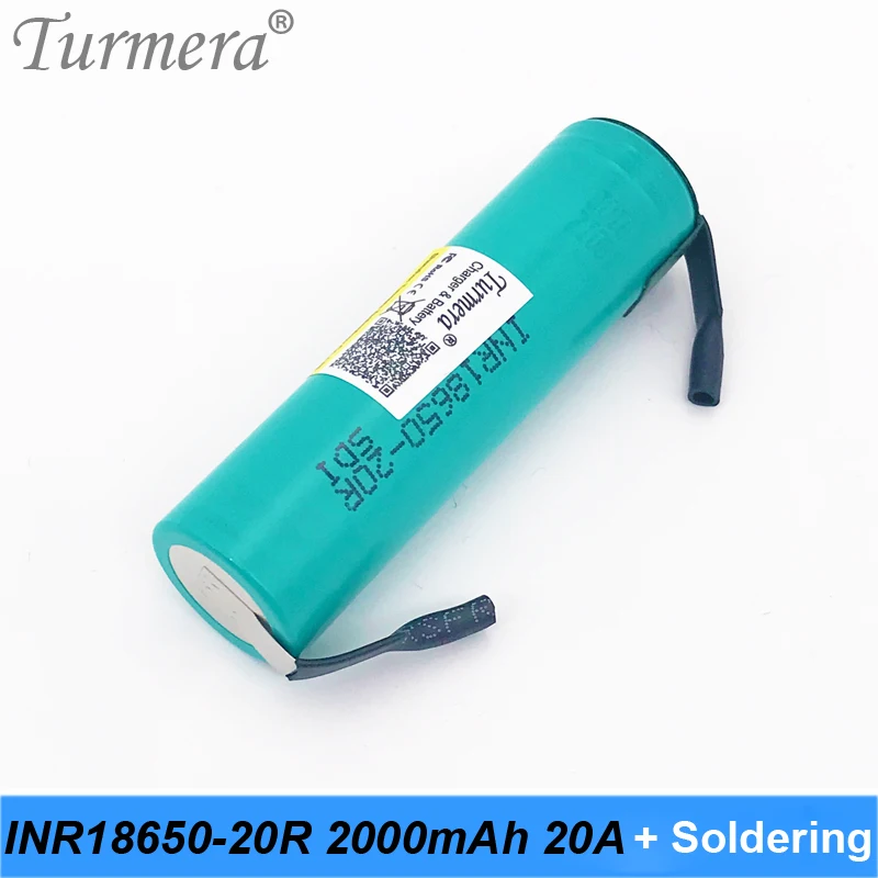 Turmera 18650 2000mAh bateria INR18650-20RM 3.6V 20A nikiel lutowniczy do narzędzia śrubokręt Shrika i odkurzacz użycie baterii