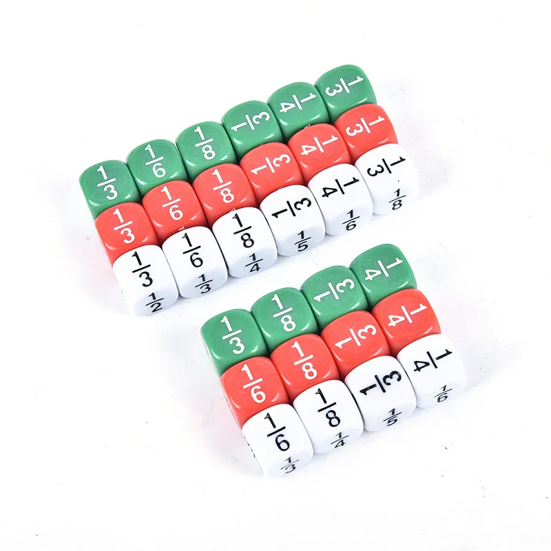 10Pcs/set 16MM Rounded Corner Fraction Dice/children's Teaching Props/arithmetic and Mental Arithmetic Toys 1/2 1/3 1/4 1/5