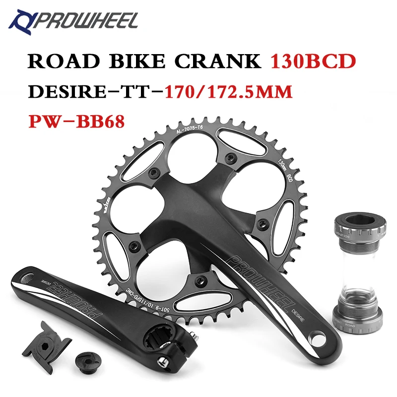 

PROWHEEL Road Bike Crankset 130 BCD 170/172.5mm 50/52/54/56/58/60T Sprocket Chainrings with Bottom Bracket Bicycle crank parts