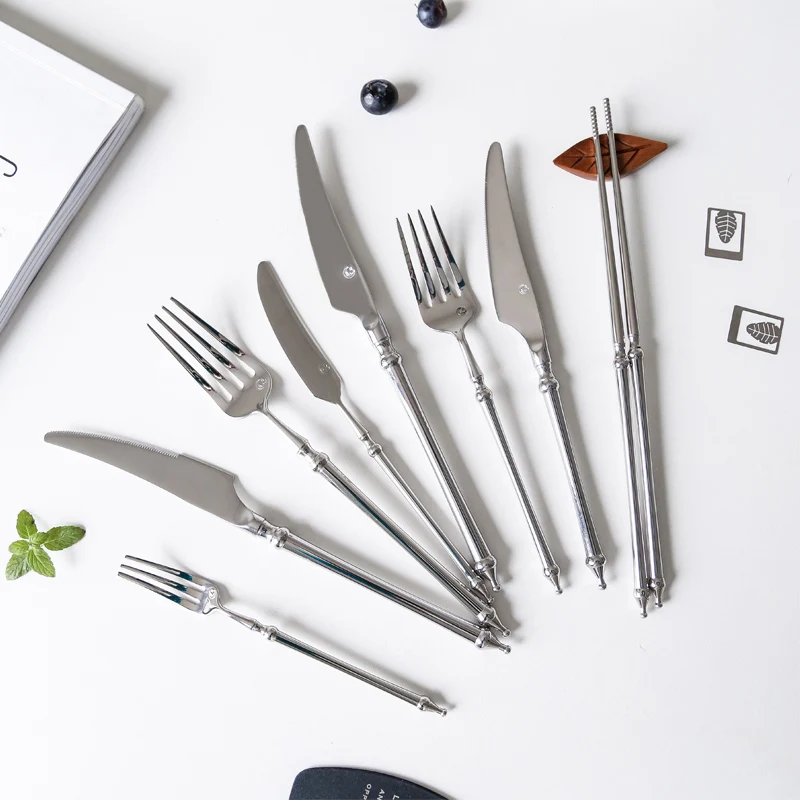 NEW Stainless Steel Bright Silver Cutlery Mirror Household Tablewares Set Steak Knife Fork Coffee Spoon Dessert Fork Chopsticks