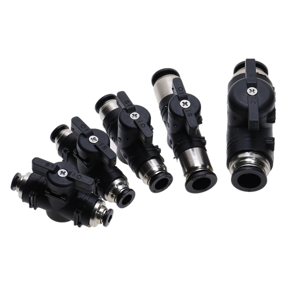 BUC 4mm 6mm 8mm 10mm 12mm Black Pneumatic Push In Quick Joint Connector Hand Valve To Turn Switch Manual Ball Current Limiting