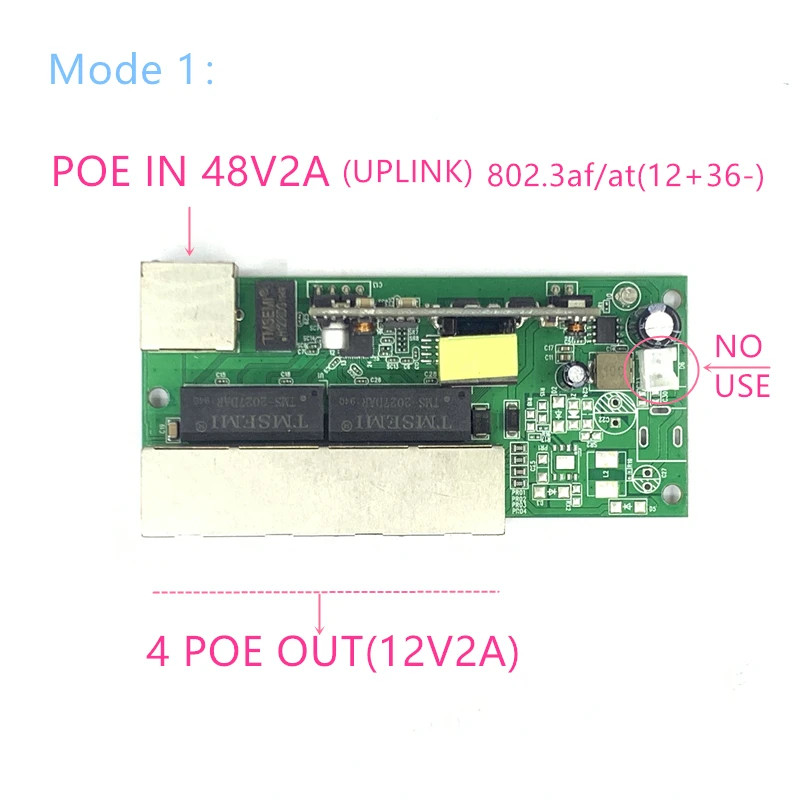 Interruptor de alimentación inversa POE, conmutador Buck, POE IN/OUT5V/12V/24V, 90W/5 = 315W, 100mbps, 802.3AT, 45 + 78- DC5V ~ 35V, series de larga distancia Force POE