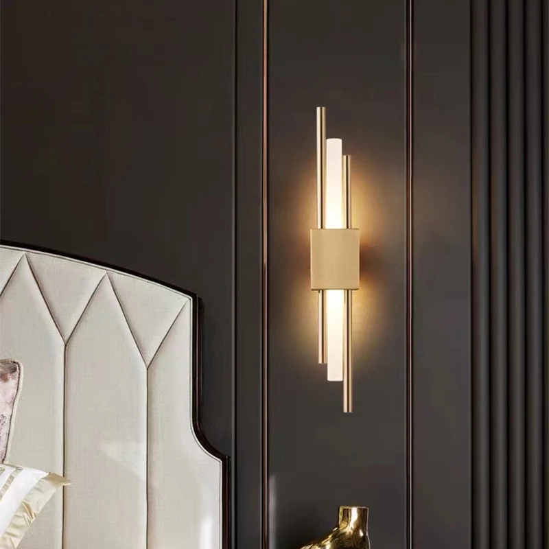 

Modern Stylish Black And Bronze Brass Gold 50cm Metal Acrylic Pipe LED Wall Lamp For Living Room Bedroom Hallway Wall Sconce