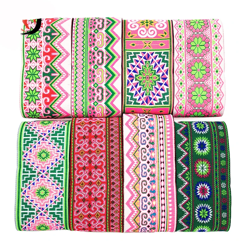 Color ancient totem embroidery webbing 66MMX8YD woven Jacquard Ribbon Trims For Skirt hat decoration DIY sewing accessories