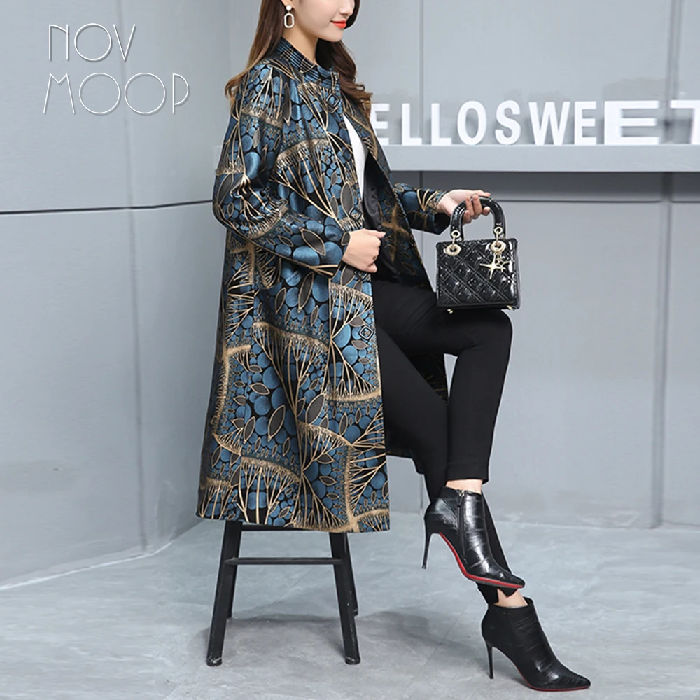 Novmoop soprabito da donna in vera pelle motivo floreale stampato pelle di pecora oversize italia stile lussuoso LT3365