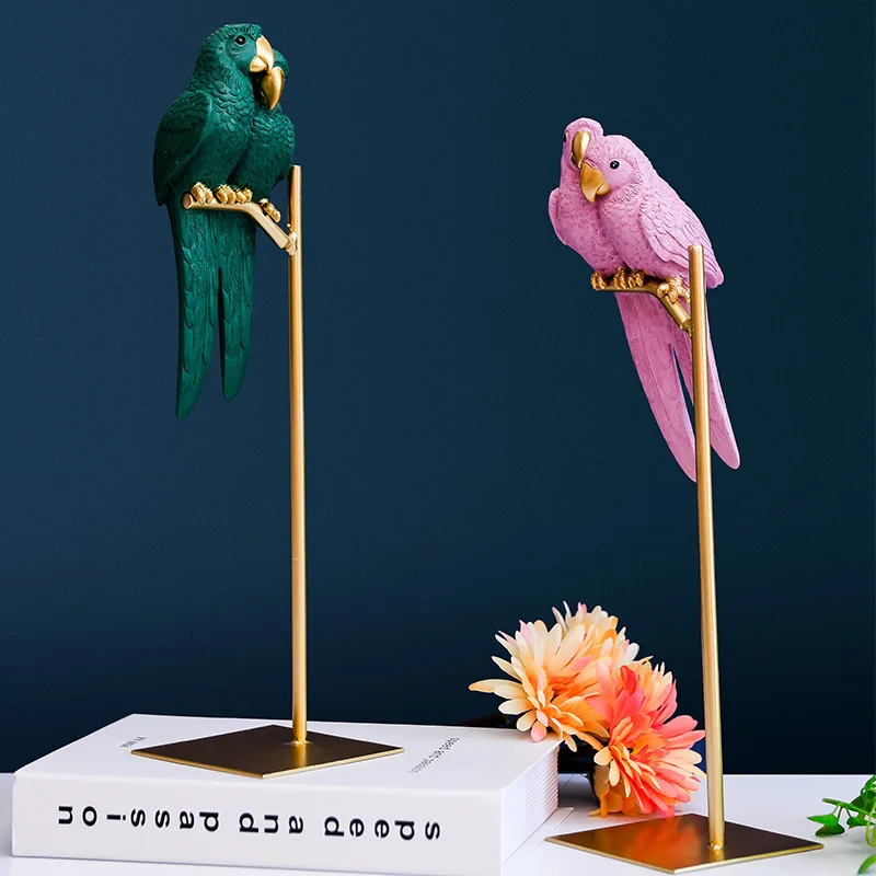 Nordic Creative Resin Simulated Animal Lucky Parrot Bird Crafts Ornaments Gold Modern Home Desktop Decoration Figurines Gift