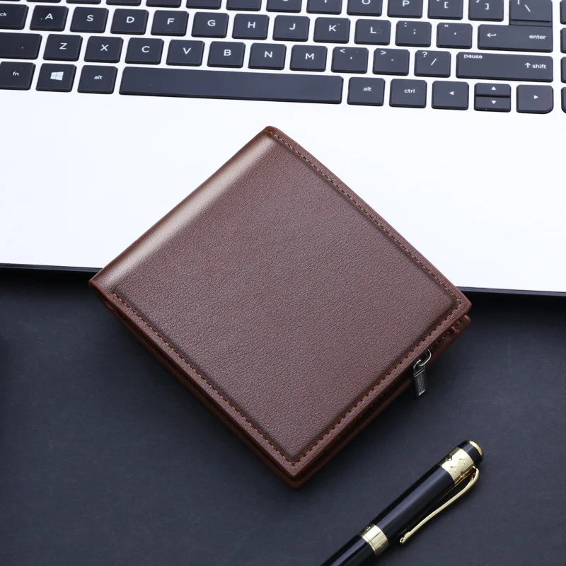 Men's Short Wallet Vertical Black Brown Multi-Card Holders Phone Pocket Small Folding Clutch Coin Purse Vintage Zipper Money Bag
