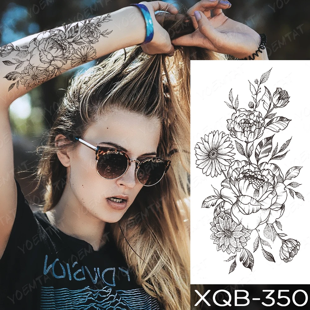 Sexy Flowers Waterproof Temporary Tattoo Stickers Jasmine Tea Lily Durable Wedding Party Tattoo Women Men Fake Sleeve Tattoos