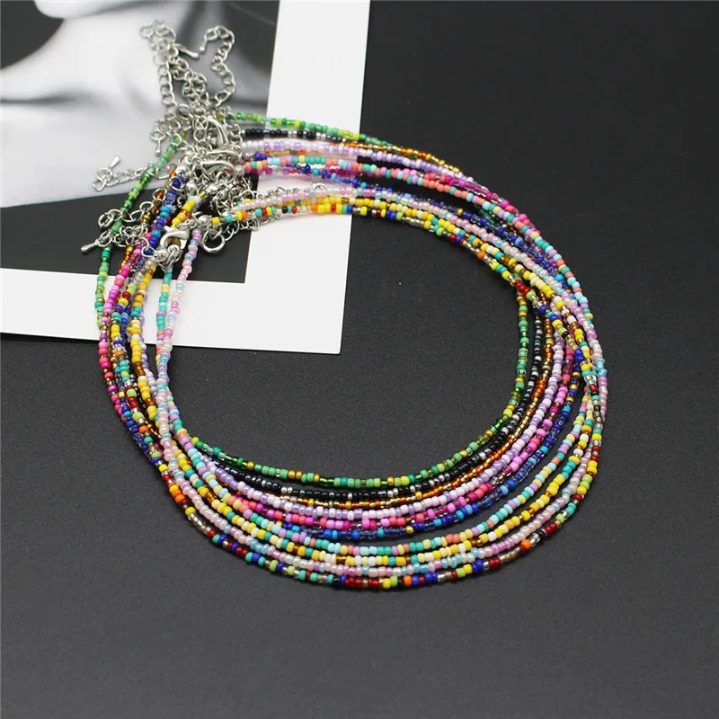 Neue Koreanische Süße Bunte Colliers Kragen Boho Samen Perlen Schlüsselbein Halsketten für Frauen Mädchen Trendy Schmuck – Detail 1