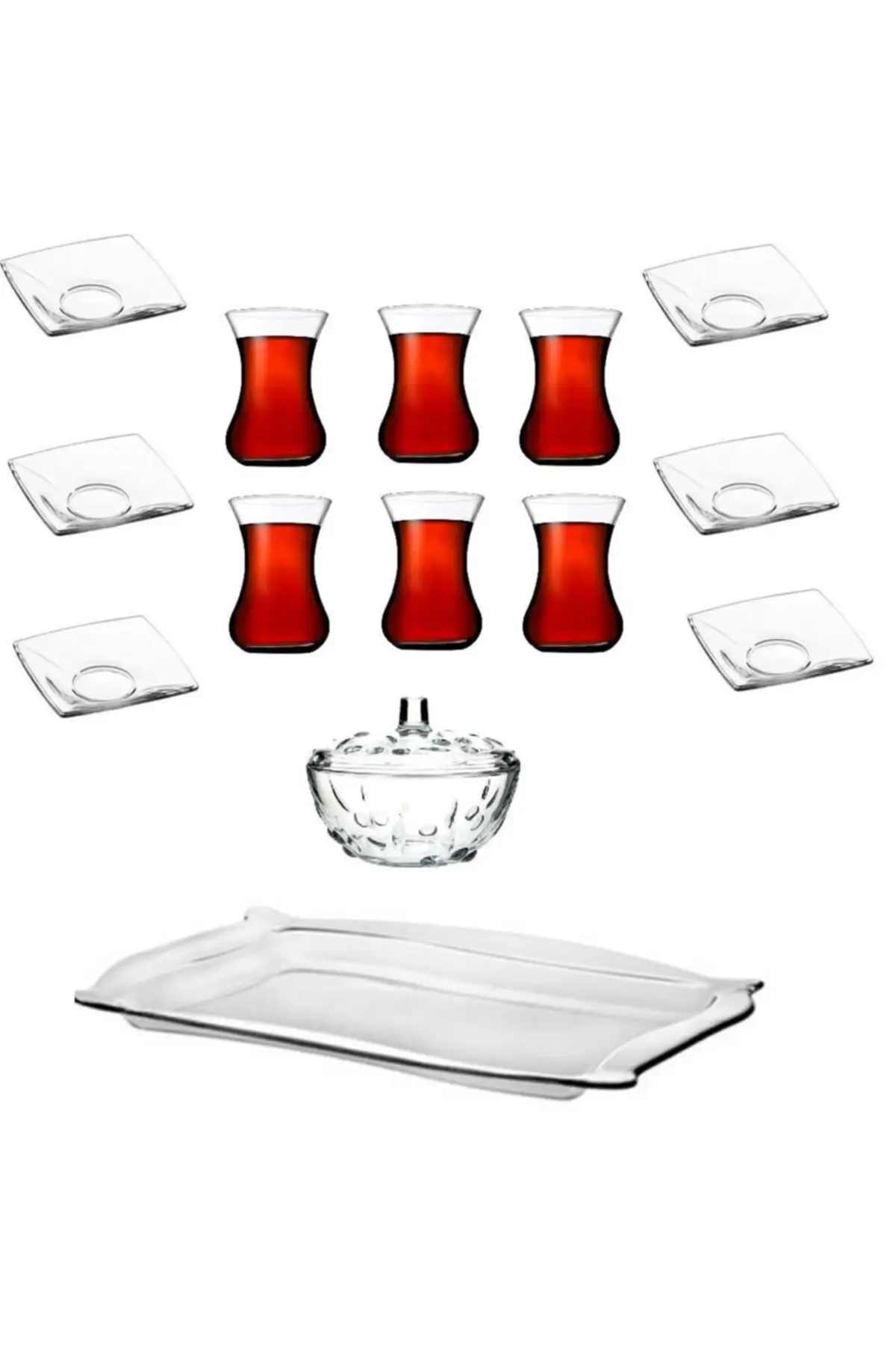 

Uras Tray Tea Cup Set-Tea Set Kit 14 Prç. Turkish Tea Cup Glass Cup