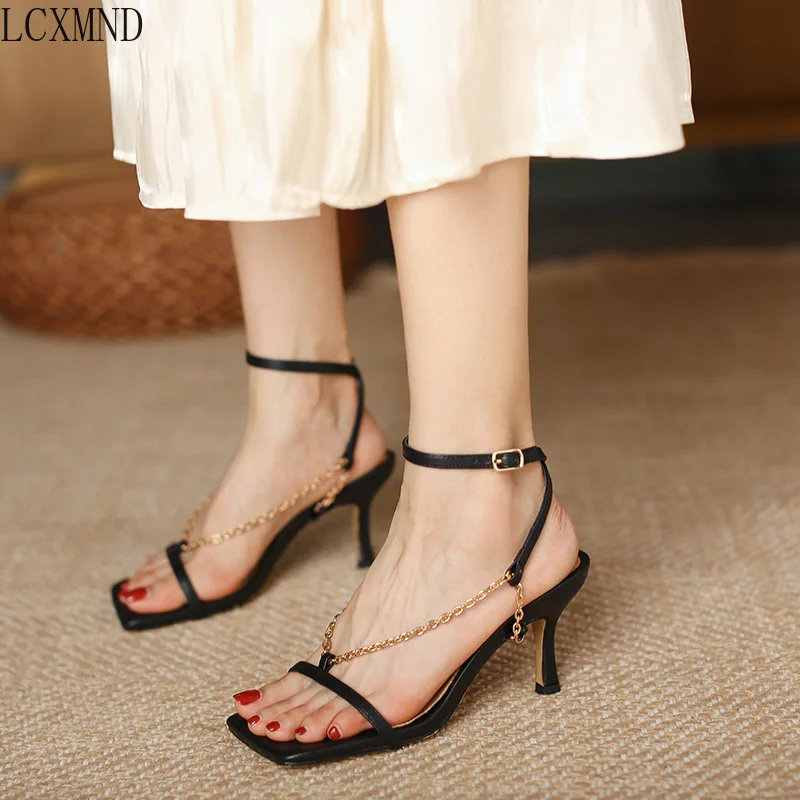 

High Quality Sandal High Heels for Women 2021 Summer New Square Toe Sandal Versatile Stiletto Heels for Women 8