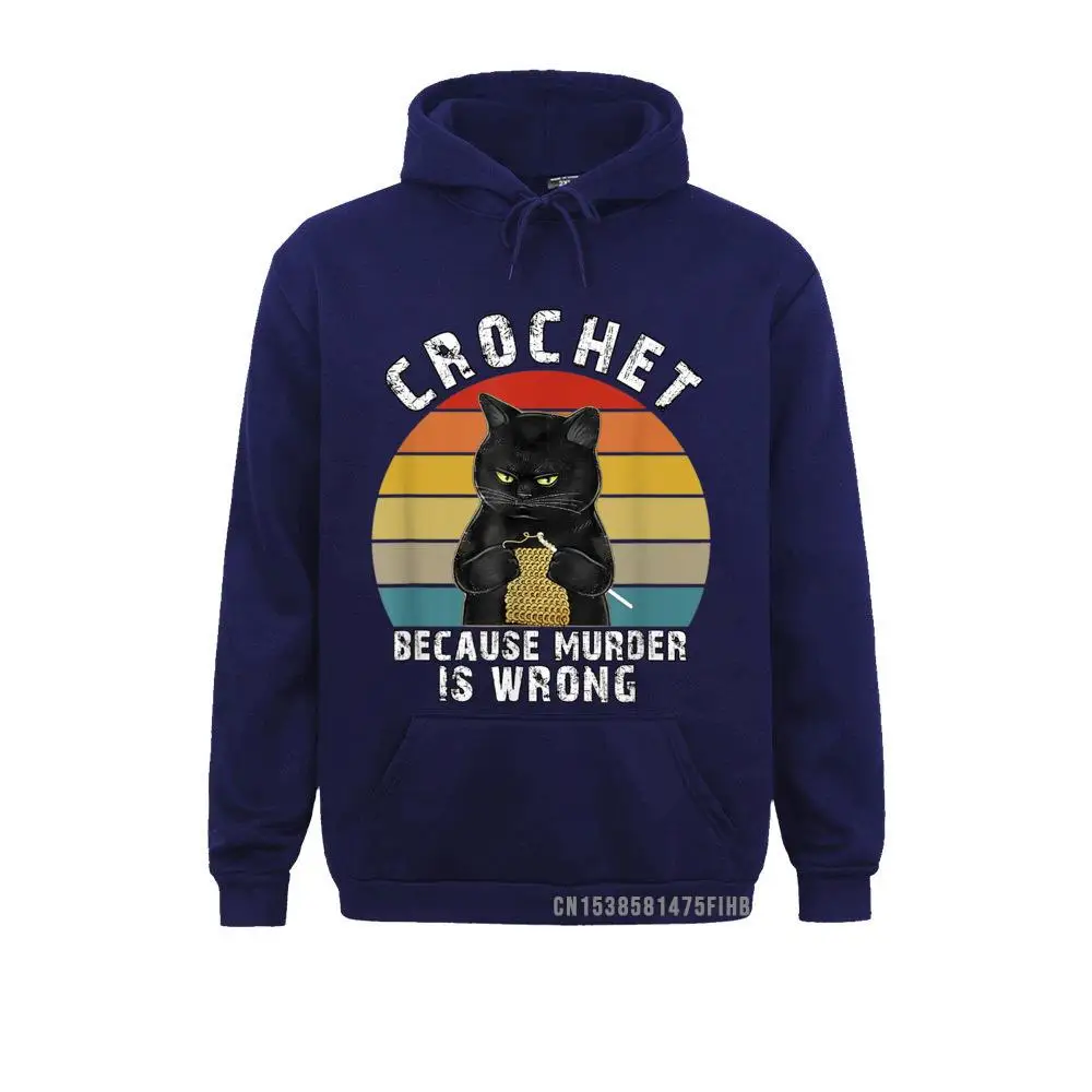 Crochet Because Murder Is Wrong Funny Cat Vintage Hoodie High Quality Women's Sweatshirts Long Sleeve Hoodies Sportswears