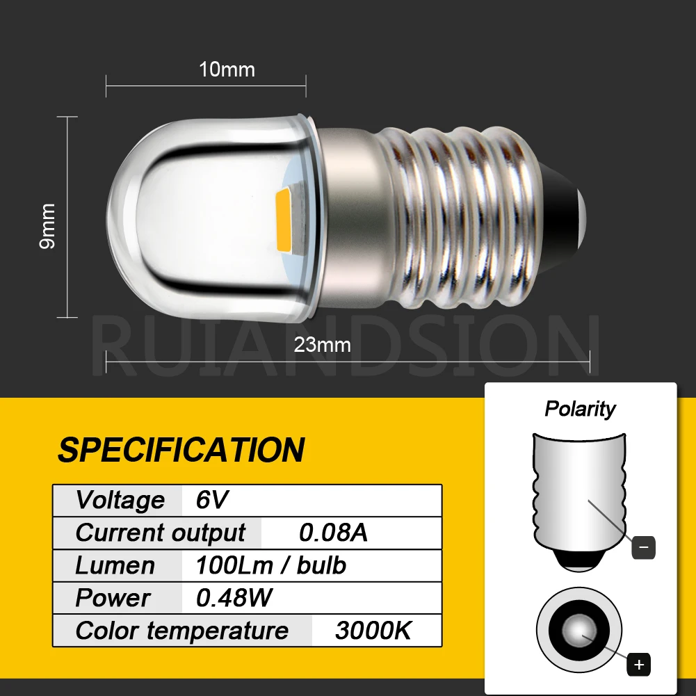 2pcs Warm white E10 DC 3V 6V 12V 4.5V Miniature Screw Base Instrument Signal LED Light Bulb Lamp Flashlight Torch DIY Work Light