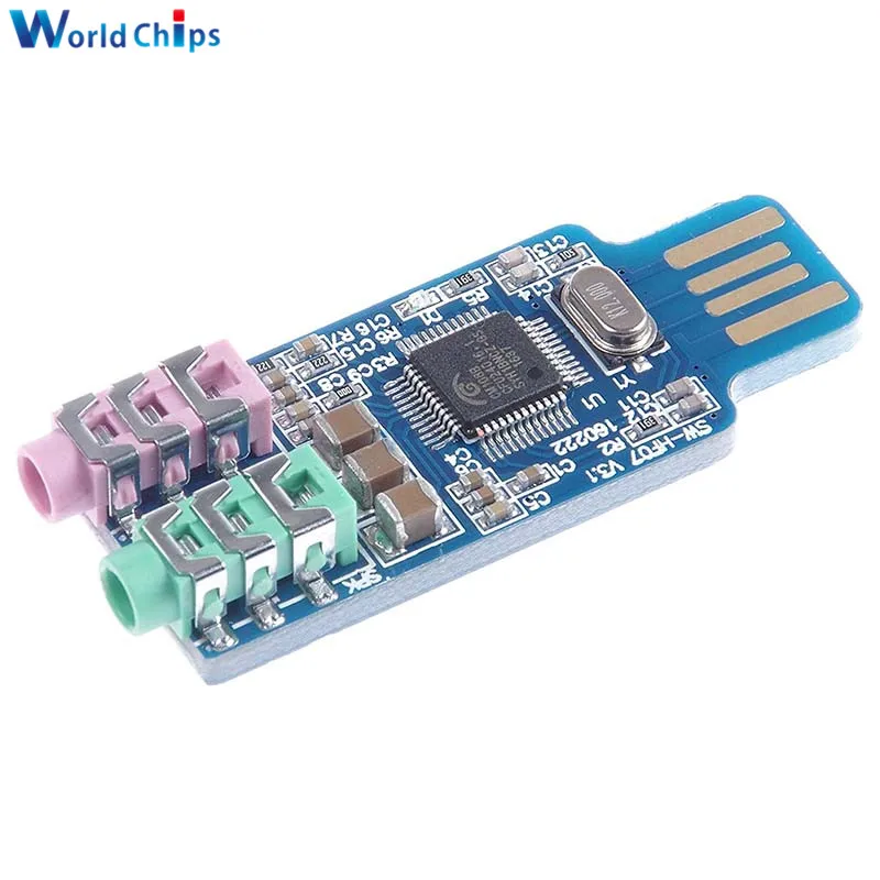 Módulo de tarjeta de sonido USB CM108, controlador gratuito para ordenador portátil, tarjeta de sonido externa, placa de Chip con conector de micrófono de 3,5mm