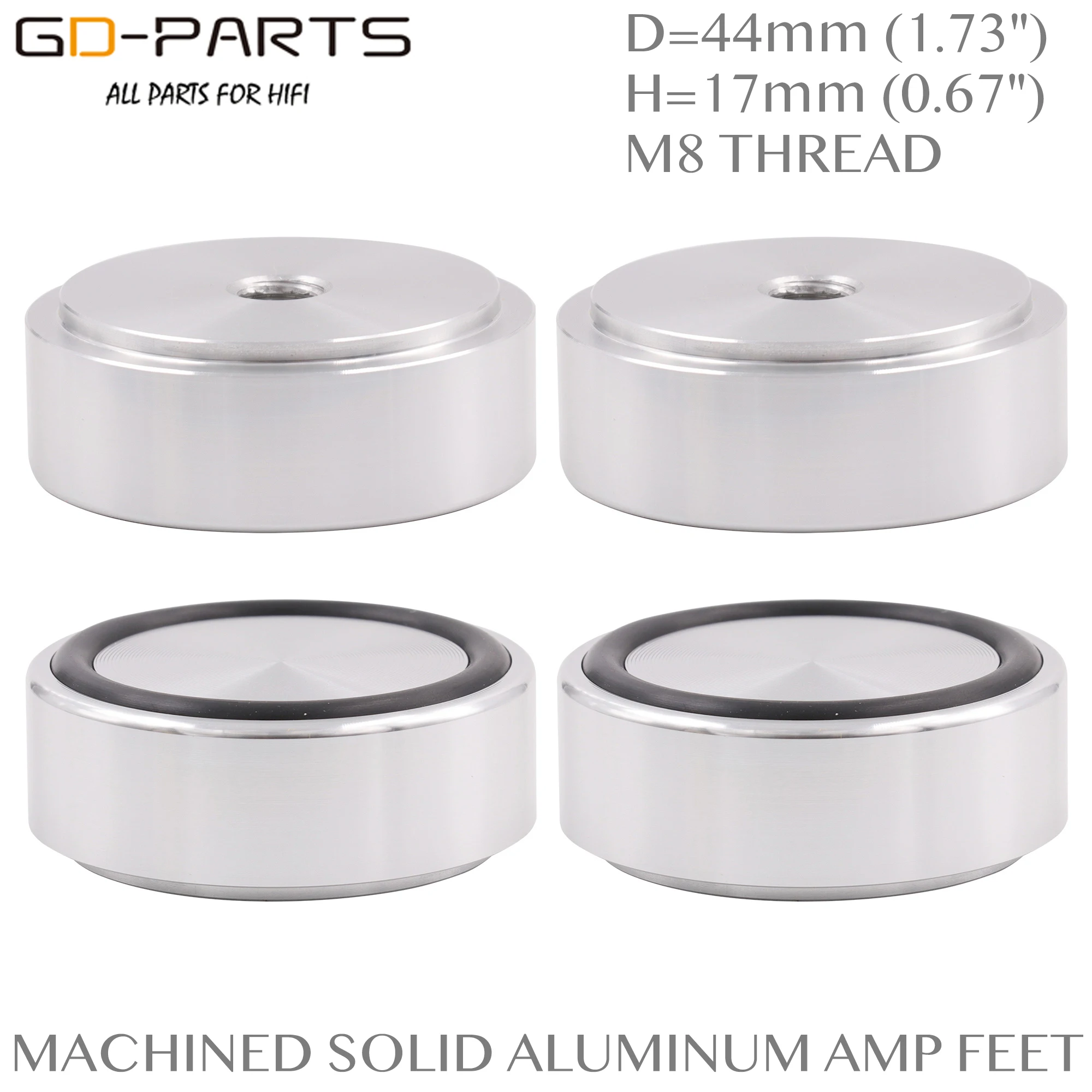 44mm Solid Aluminum Isolation Stand Base Mat Feet Leg Pad Damper For HIFI Audio AMP Speaker DAC CD Turntable Radio M8 Hole 4PCS