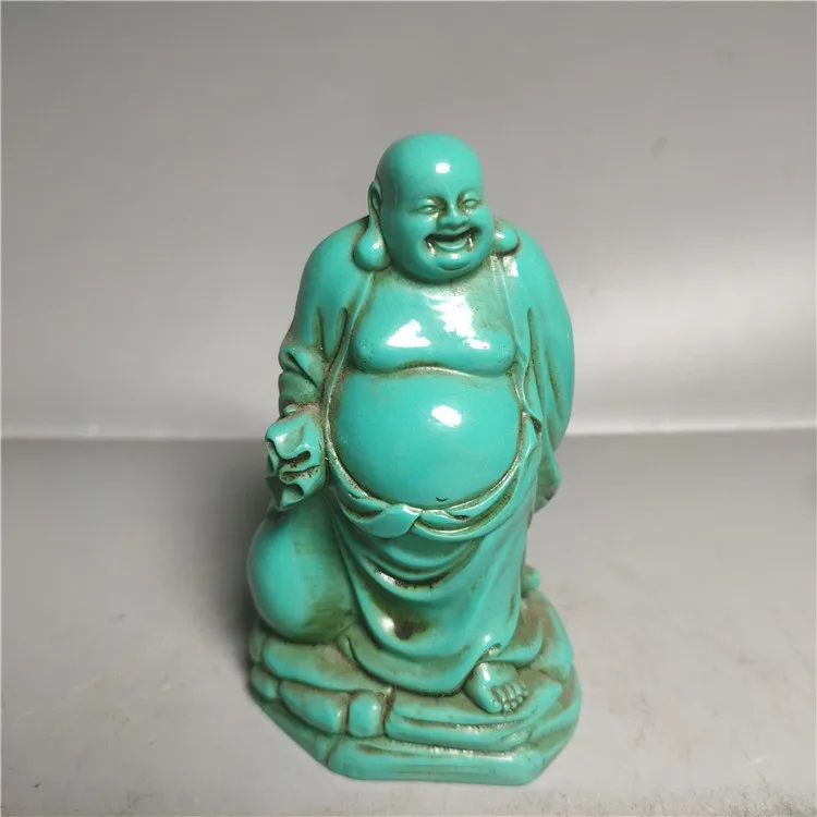 Hand-Carved Chinese Natural Turquoise Statue Maitreya Buddha Green Laughing Buddha Budai Monk Ornaments Statues et Sculptures