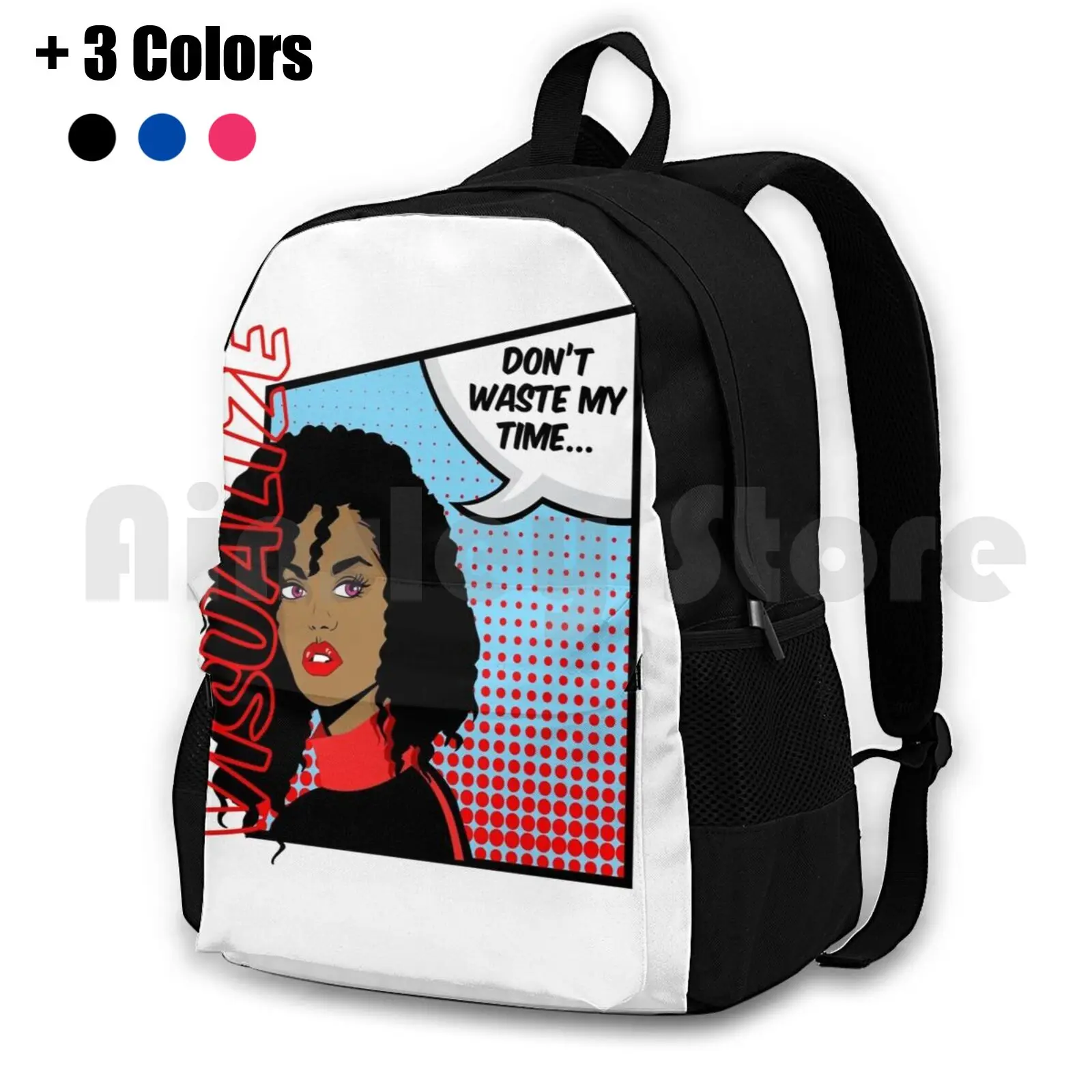 Don't Waste My Time-Time Is Money Outdoor Hiking Backpack Riding Climbing Sports Bag Blackgirlmagic Timeismoney Visualize Comic