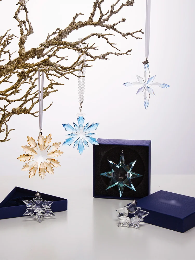 Exquisite Colorful Crystal Snowflakes Car Pendant Charms Ornament Chandelier Sun Catcher Hanging Christmas Decoration Gift