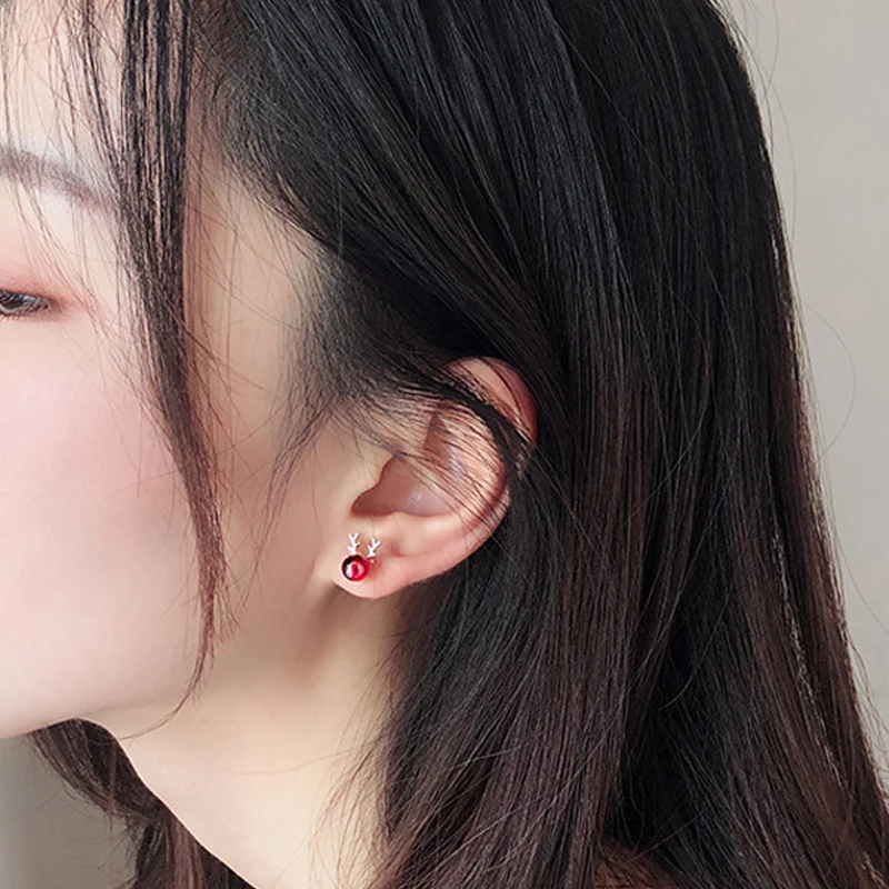 New Christmas Deer Stud Earrings for Women Cute Animal Elk Rhinestone Earring Merry Christmas New Year Wedding Jewelry Gifts