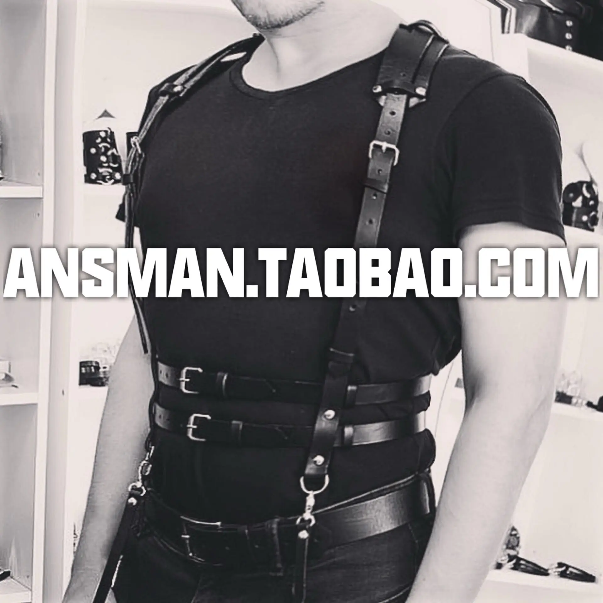 

Nightclub dj bar male DS GOGO SM rivet sexy leather chest strap strap waistcoat party costume W party
