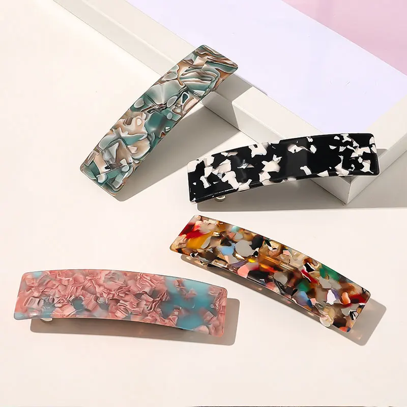 Women Bling Glitter Hairpins Square Geometric Leopard Marble Acetate Colorful Barrettes Hair Clips Hairgrips Hair Accessories