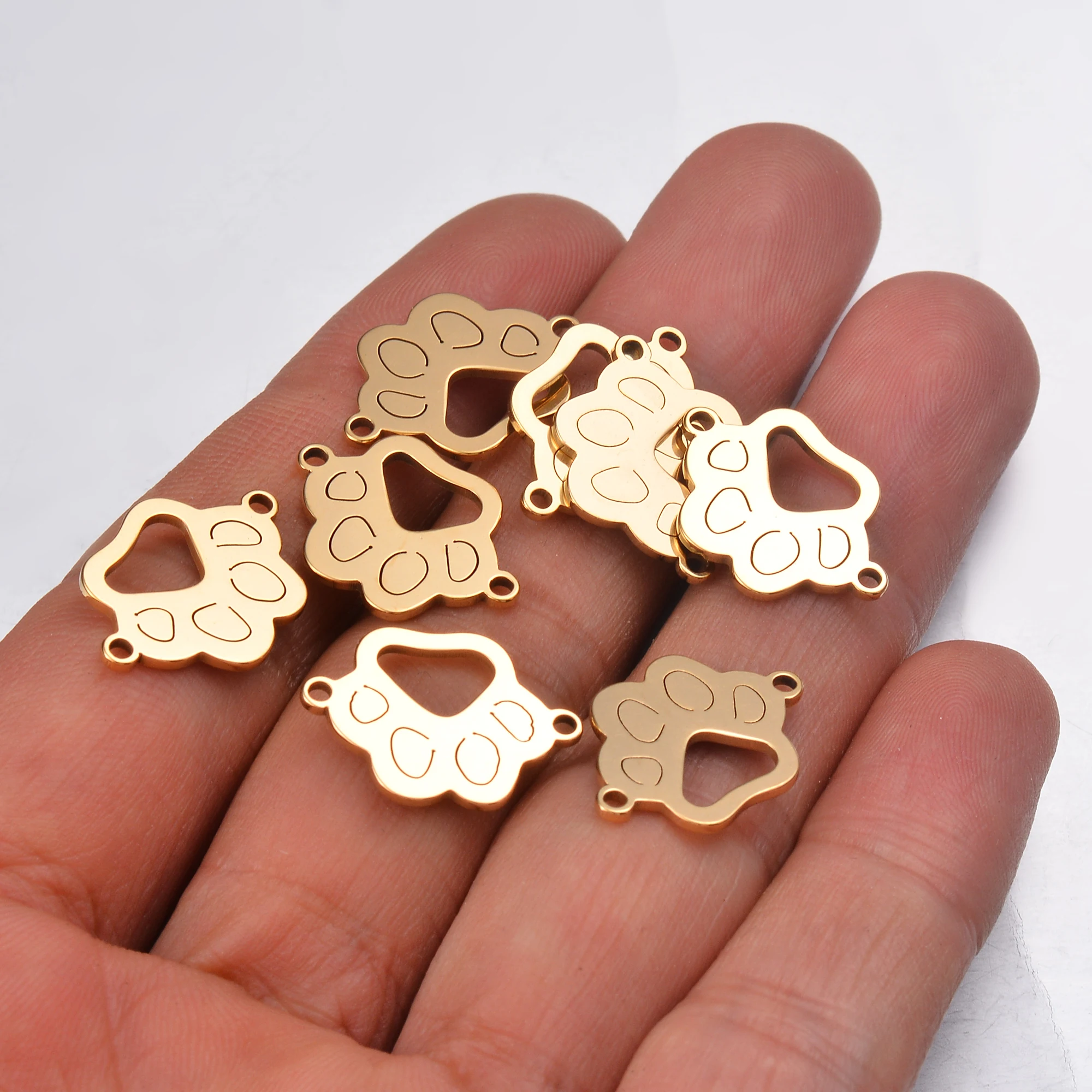 10 sztuk bransoletka ze stali nierdzewnej złącze Charms Animal Paw DIY komponenty do biżuterii Bangle złącze akcesoria 2 otwory DIY Charm