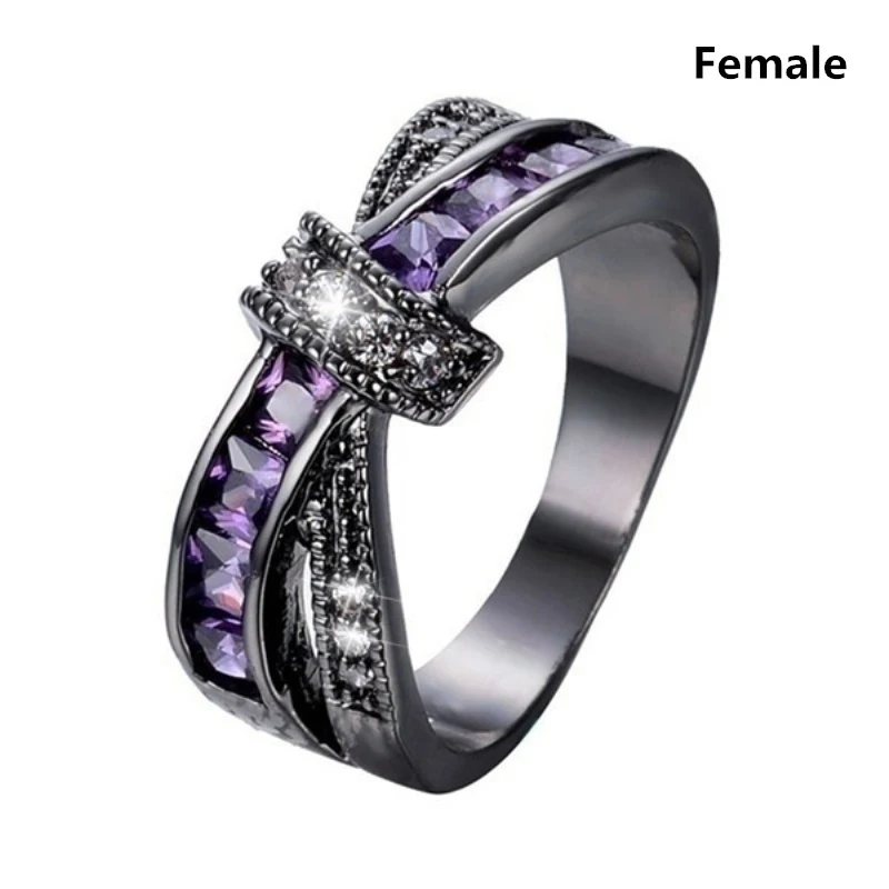 Fashion Couple Rings Trendy Rainbow Tungsten Carbide Men\'s Ring Cute Bow Purple Rhinestones Zircon Rings Set Wedding Ring Gift