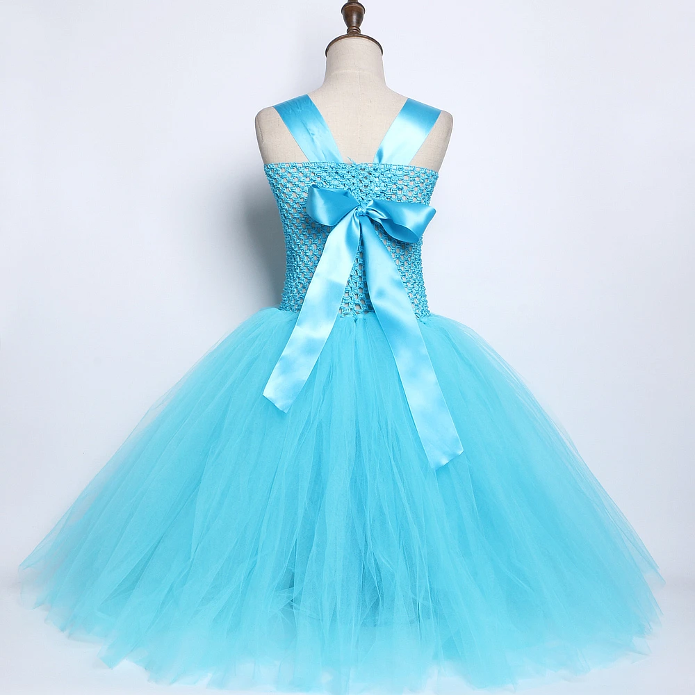 Blue Elsa Princess Dresses for Girls Kids Fancy Long Tutu Dress New Year Costume Girl Snow Queen Cosplay Costumes for Christmas