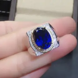 exquisite royal blue sapphire gemstone ring for men ring big gem good cut 925 sterling silver birthday gift big size 10x14mm