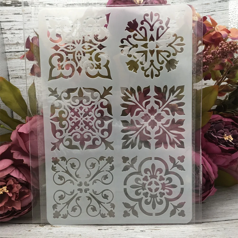 1Pcs 26*17cm Flower Square Frame DIY Layering Stencils Wall Painting Scrapbook Coloring Embossing Album Decorative Card Template