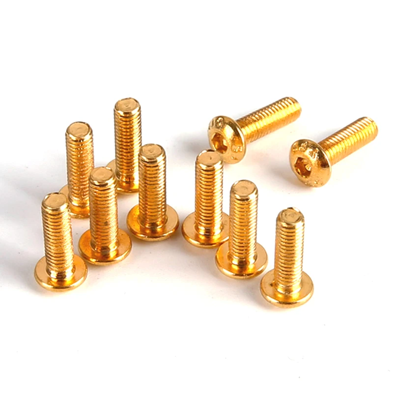 20PCS YFS Grade 12.9 M2x4/5/6/8 M3x6/8/10/12 Half Round Head Plating Titanium Gold Hex Screw Hex Socket Screw Length 5-12mm