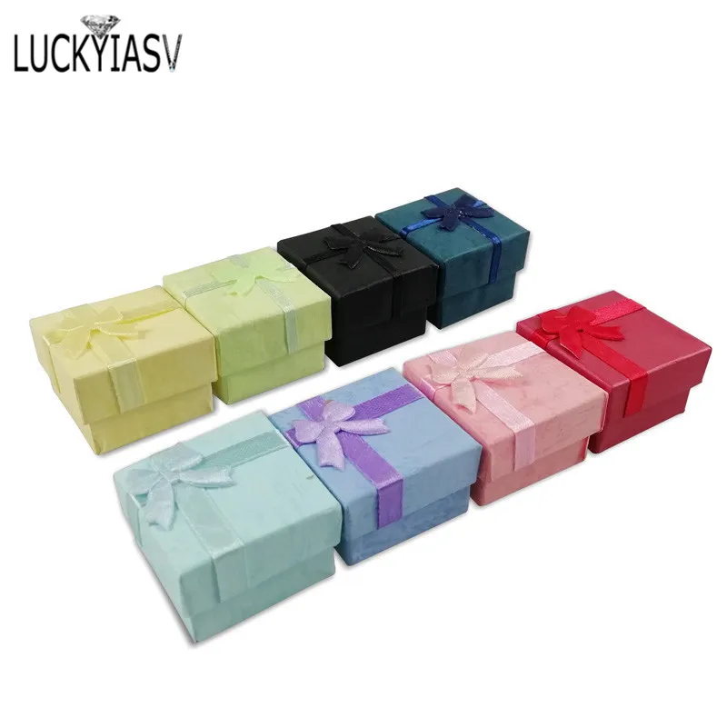 Cheap 2019 New 10 colors 4*4*3cmJewelry Ring Earring Watch Necklace Small Blue Carton Present Gift Box Case