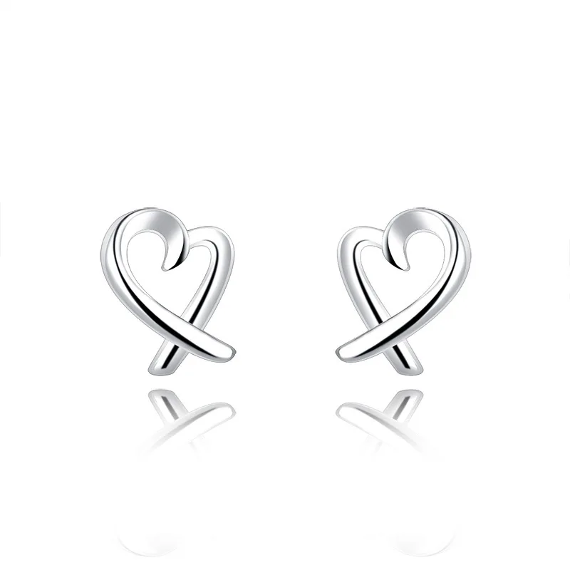 VENTFILLE 925 Sterling Silver Korean Girl Fashion Temperament Simple Hollow Heart-Shaped All-Match Exquisite Earrings