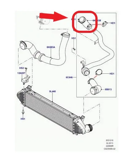 LR041818 Turbo Hose for Land Rover Range Rover Evoque 2.2D. Air Intercooler Hose LR024302 LR038315 LR024632 (4 Layers)