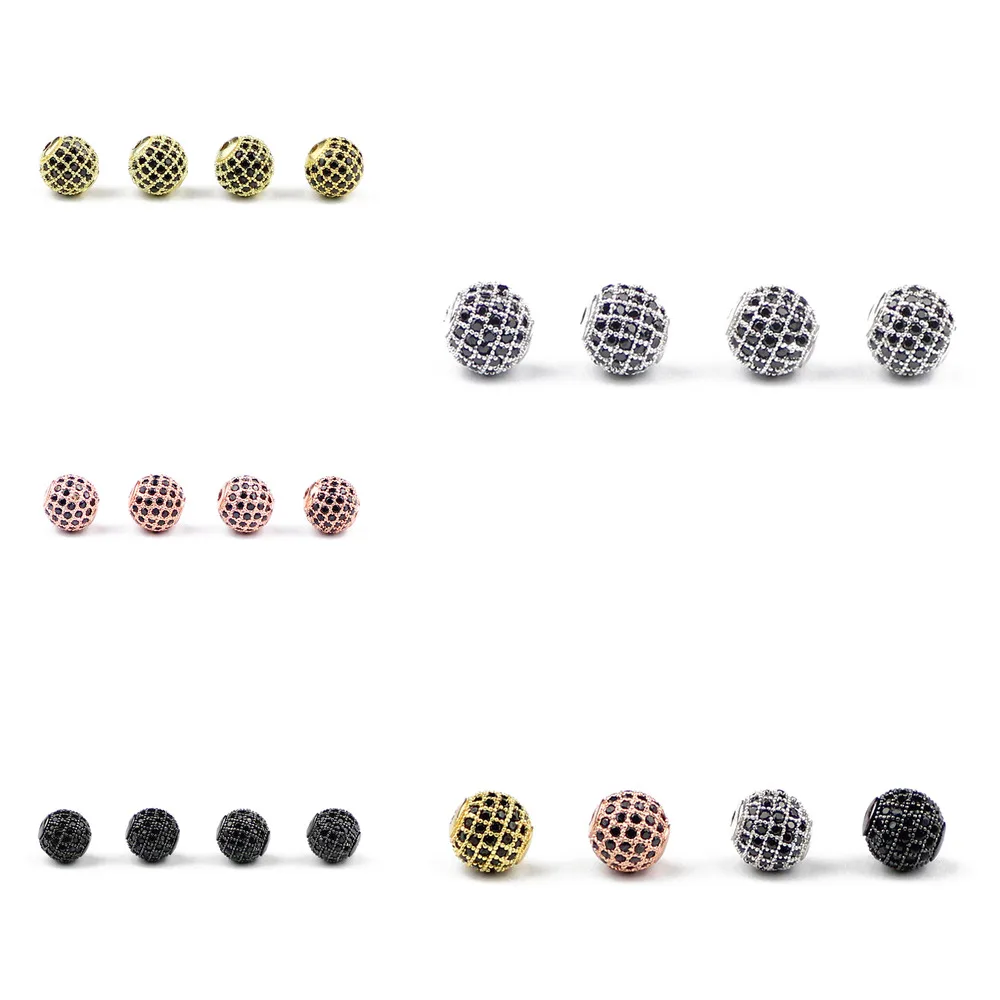 4pcs/lot 6mm/8mm/10mm Luxury Micro Pave Black Zircon Charms Spacer loose bead Round Ball Shape for Bracelet Making Jewelry DIY