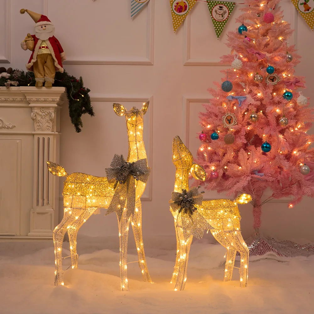 120 cm Christmas wrought iron deer with LED lights glowing elk statue flash sequins reindeer ornaments home decoration