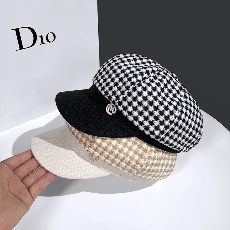 New Trend Autumn Plaid Women\'s Octagonal Beret Caps Fashion Female Adjustable Painter Artist Outdoor Casual Newsboy Sunhat