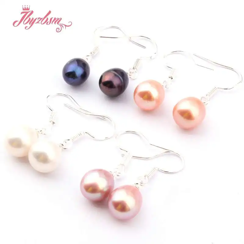 Natural Oval Freshwater White Black Purple Pink Elegant Pearl Dangle Hook Earrings 1 Pair Fashion Jewelry Party Anniversary Gift