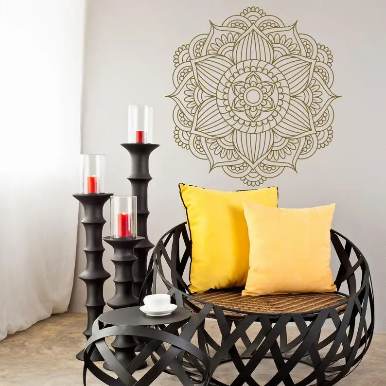 Buddhist Motifs Mandala Flower Wall Sticker Home Decor  Office Sacred Geometry Yoga Poster Meditation Vinyl Round Mandala Wall